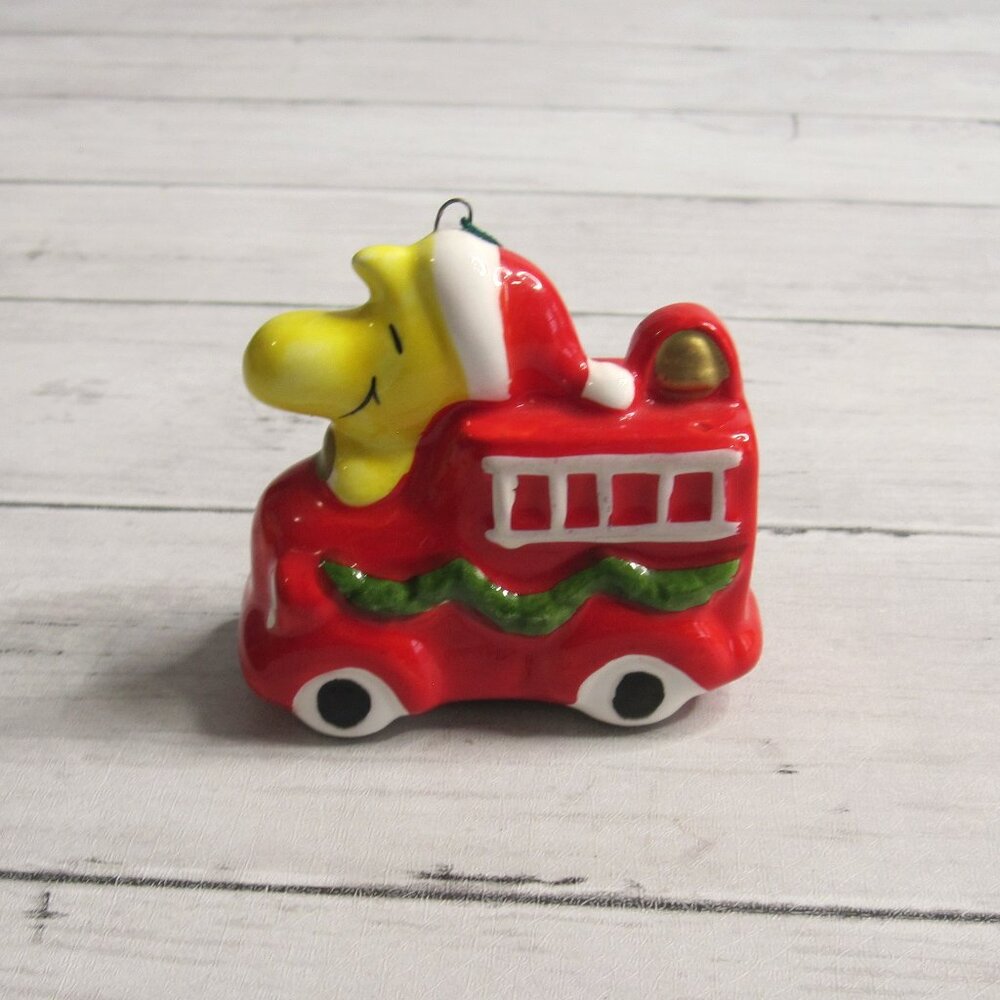 Vintage Peanuts Woodstock Fire Engine Christmas Tree Ornament 1972 Snoopy